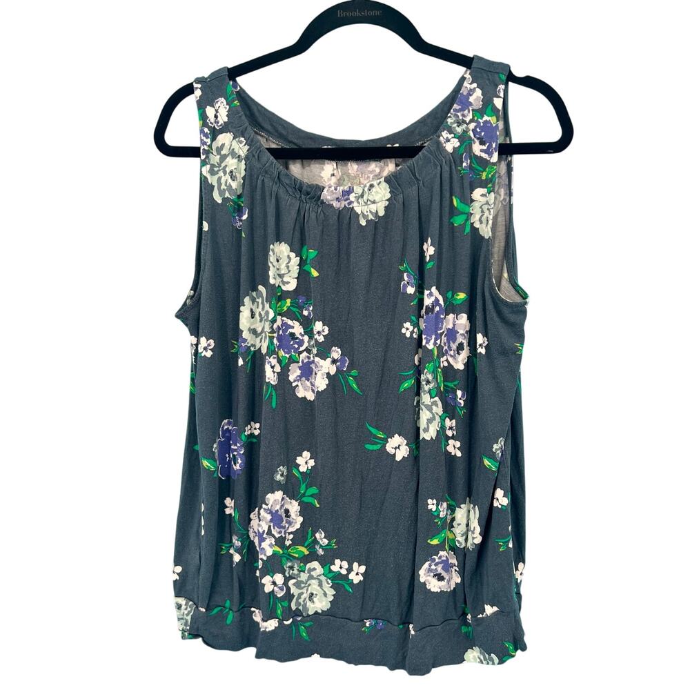 Loft Women's Blue Grey Floral Tank Top Size XL
